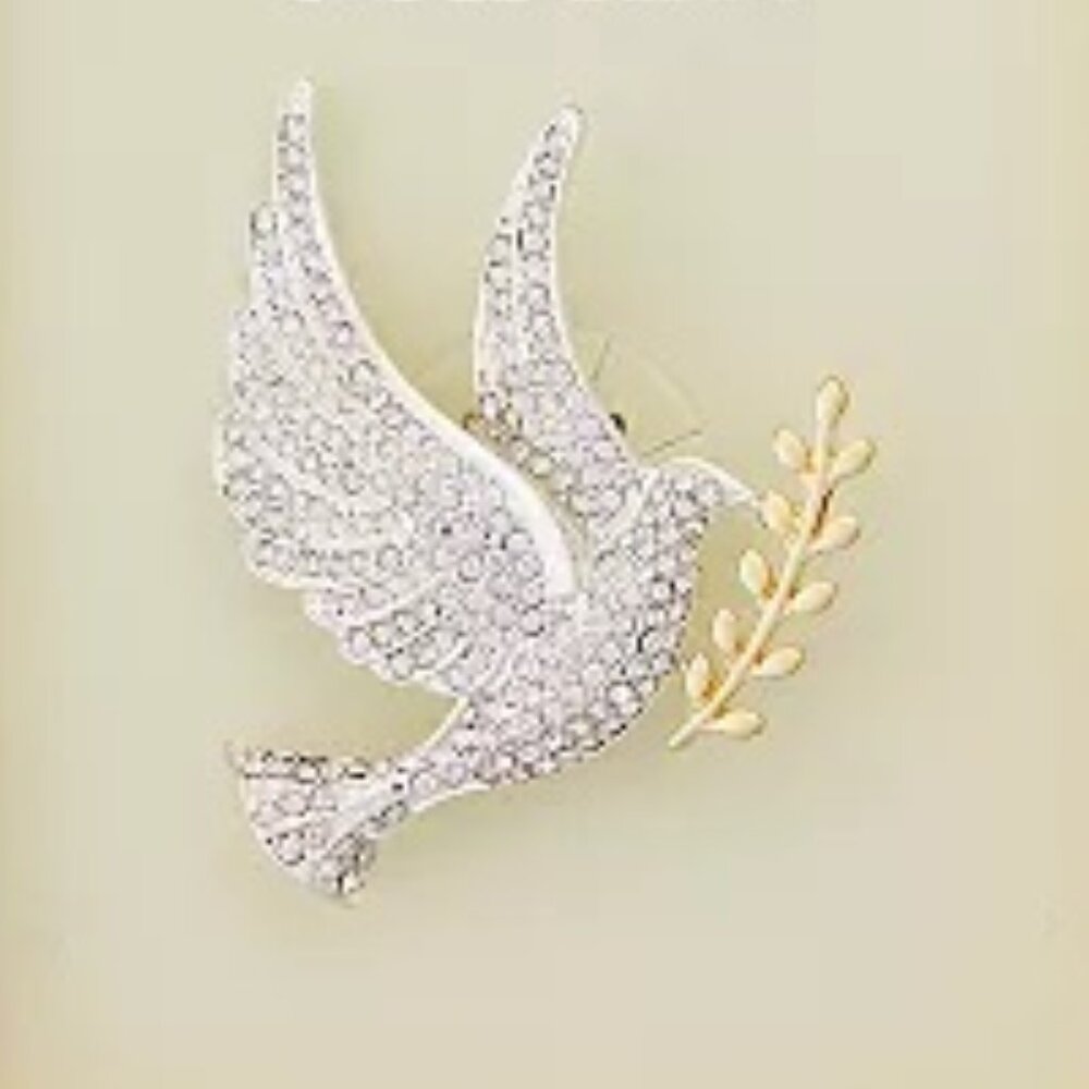 NAPIER Holiday Christmas Inspiring Peaceful Dove Gold & Clear Crystal Brooch Pin - Picture 4 of 4